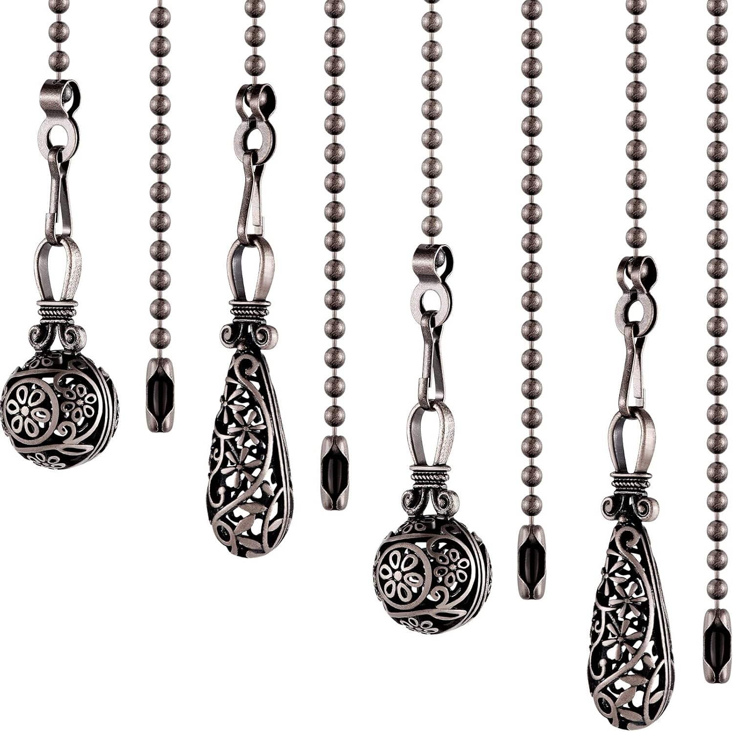 4 Pieces Ceiling Fan Pull Chain Vintage Hollow Fan Danglers Pull Chain Extension 13 Inch Fan Pulls Chain Extender with Ball Connector Chain for Ceiling Fan Light Decoration (Black Copper Color) - - 