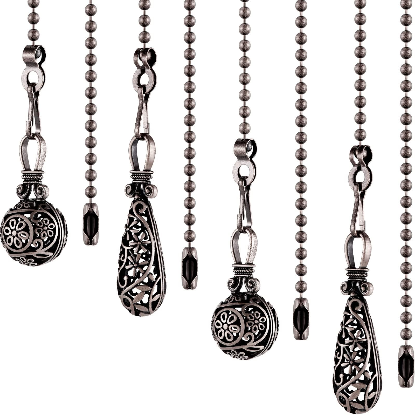 Yaomiao 4 Pcs Ceiling Fan Pull Chain Extension Decorative Light Fan Chains Set Pendant Ornaments Extender 13 Inch Vintage Hollow Pulls Chain with Beaded Connector for Ceiling Decor(Black Copper Color)