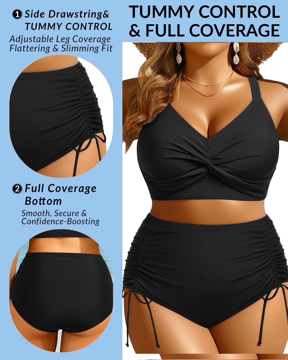 Womens Plus Size High Waisted Bikini -Twist Front Two Piece Swimsuit 2025 Tummy Control Bathing Suits with Drawstring - Image 5