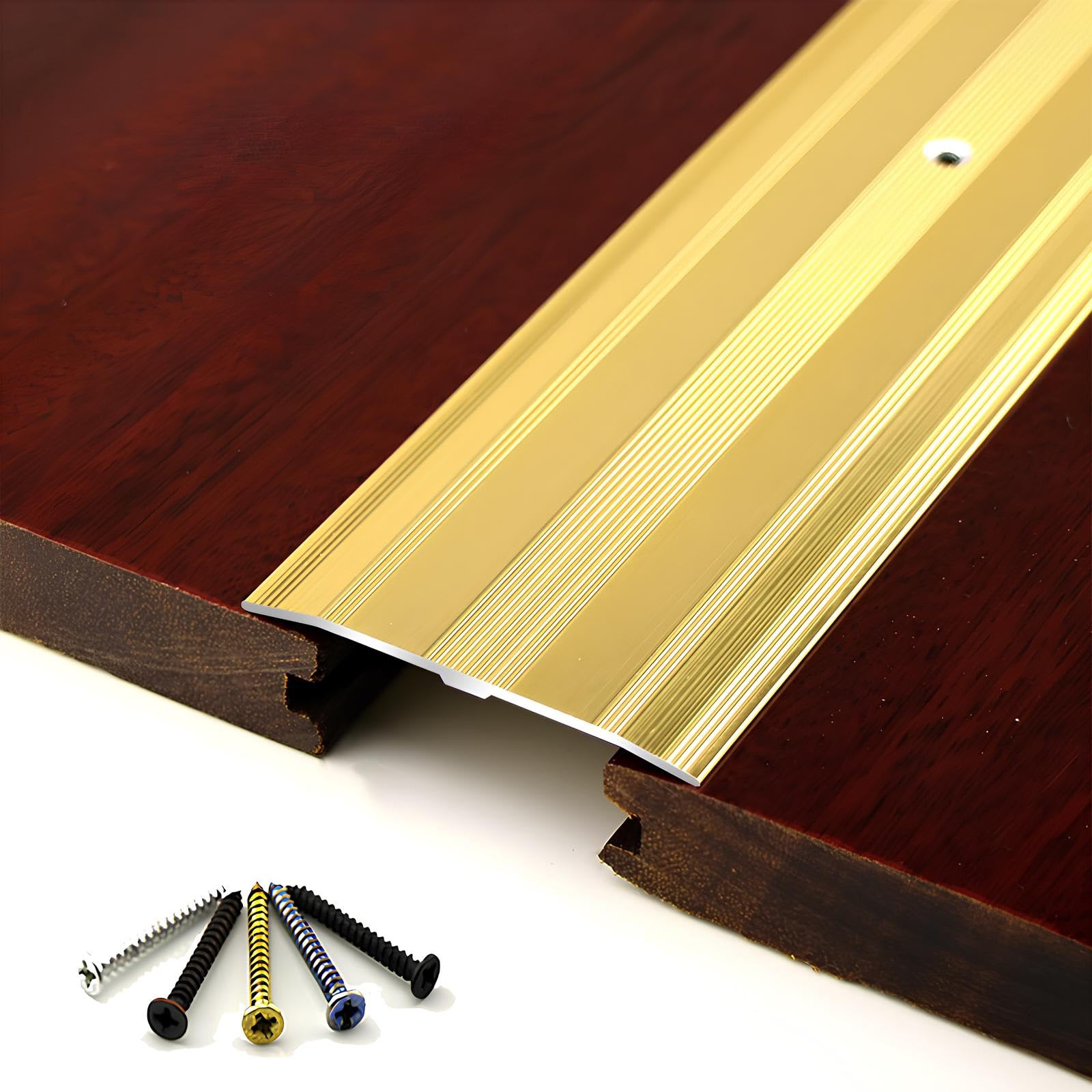 Profilo Di Transizione Pavimento In Alluminio 6 Cm Strisce Di Copertura | Striscia Di Soglia Impermeabile Coprisoglia Piatto Può Essere Tagliato(Gold,6x105cm/2.4x41.3in)