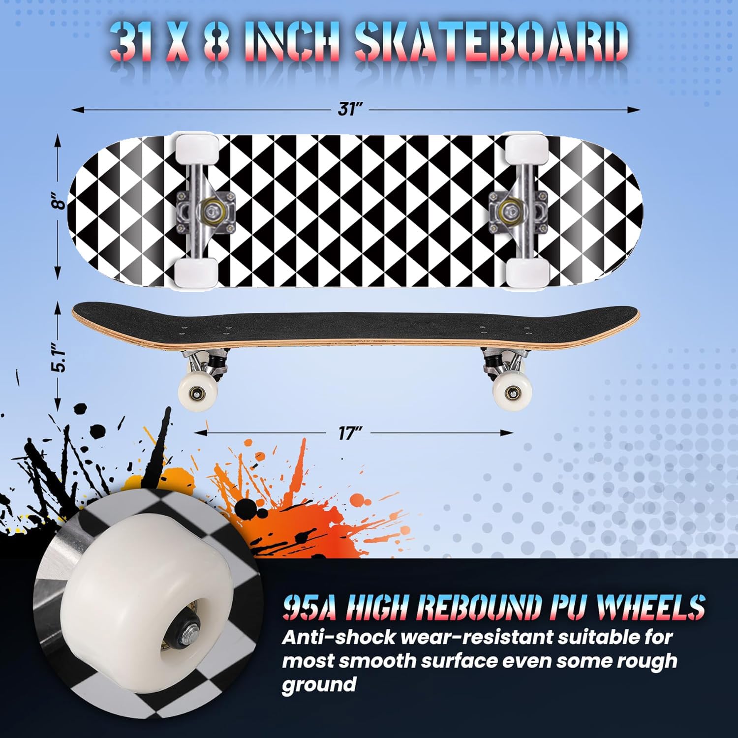 Skateboard Adulte Trick Skate Board pour Débutant, Cadeau d'anniversaire Skateboards pour Enfants Adolescent Adultes