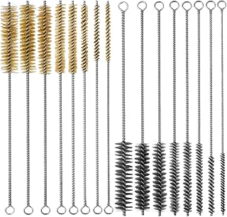 16Pcs Brass Stainless Steel Wire Brushes Tube Cleaning Bottle Brush Set | 12" long round wire bore cleaner & tube cleaning brush in 8 sizes for pipe, auto/engine parts, bottles & deep cleaning