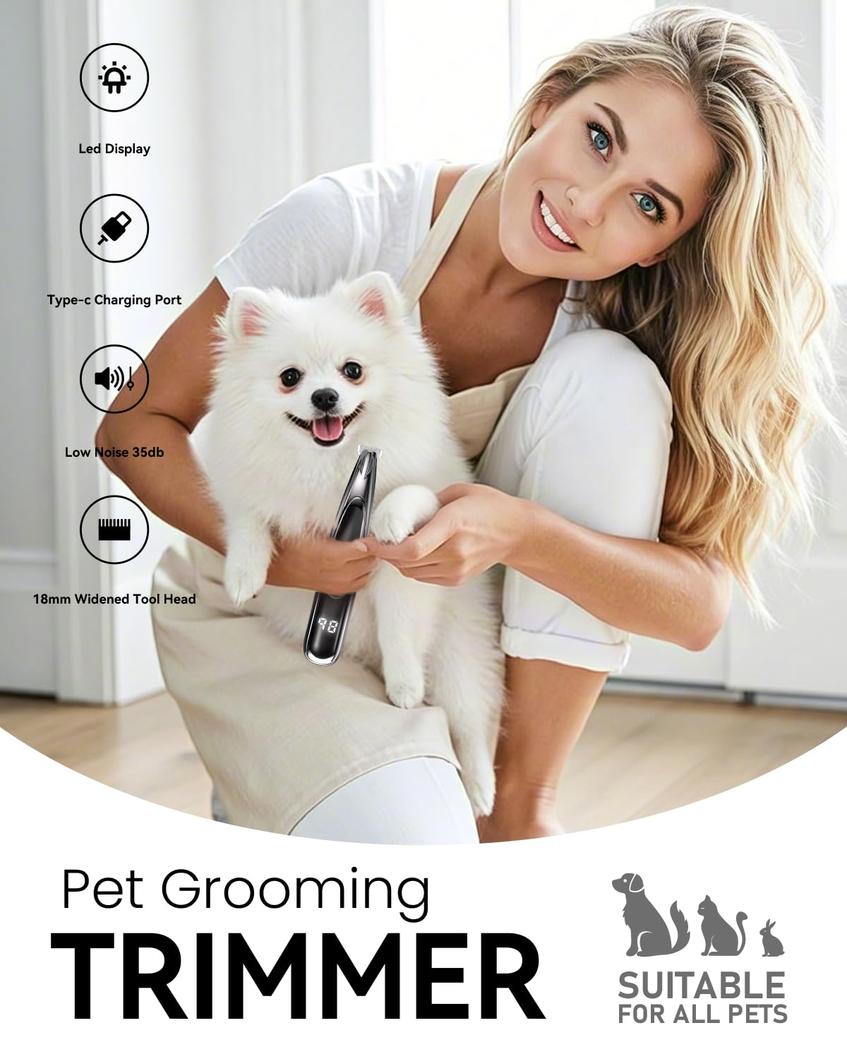 Dog Paw Trimmer, Small Pet Shaver for Dog Pet Clippers Cordless with LED Light and Display, Cats Paw Trimmer for Eyes Ears, Face, Rump - Image 4