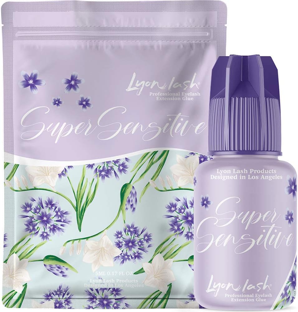 Lyon Lash Super Sensitive Eyelash Extension Glue 5ml, No Fume Odorless, 2 Weeks Retention, High Viscosity, For Sensitive Clients, Premium Individual Semi-Permanent Eyelash Extension Supplies