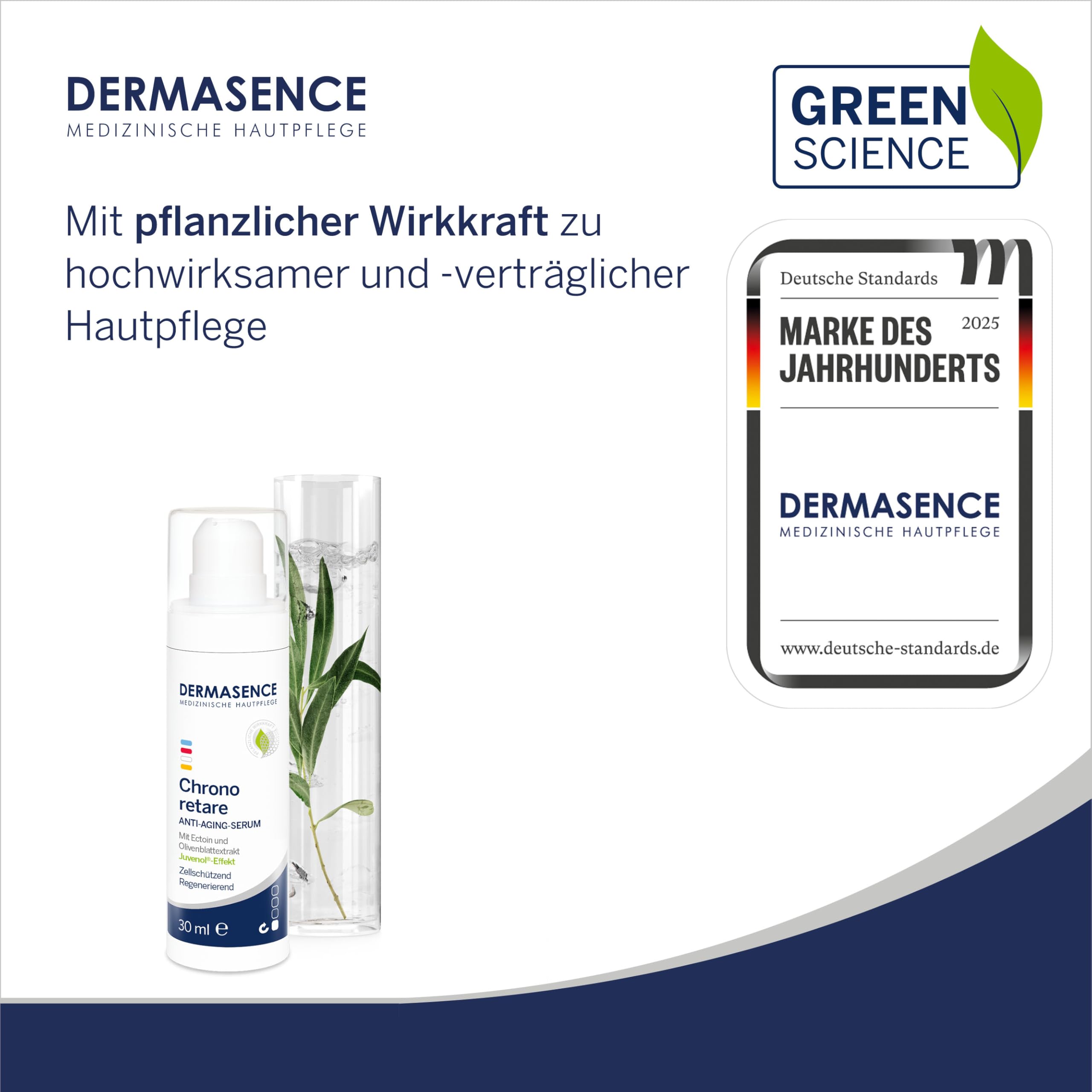 DERMASENCE Chrono Retare Anti-Aging-Serum, 30 ml, gegen Falten und müde Haut, mit Hyaluron und Ectoin, spendet Feuchtigkeit, glättet Trockenheitsfältchen, für Gesicht und Dekolleté, parfümfrei, vegan