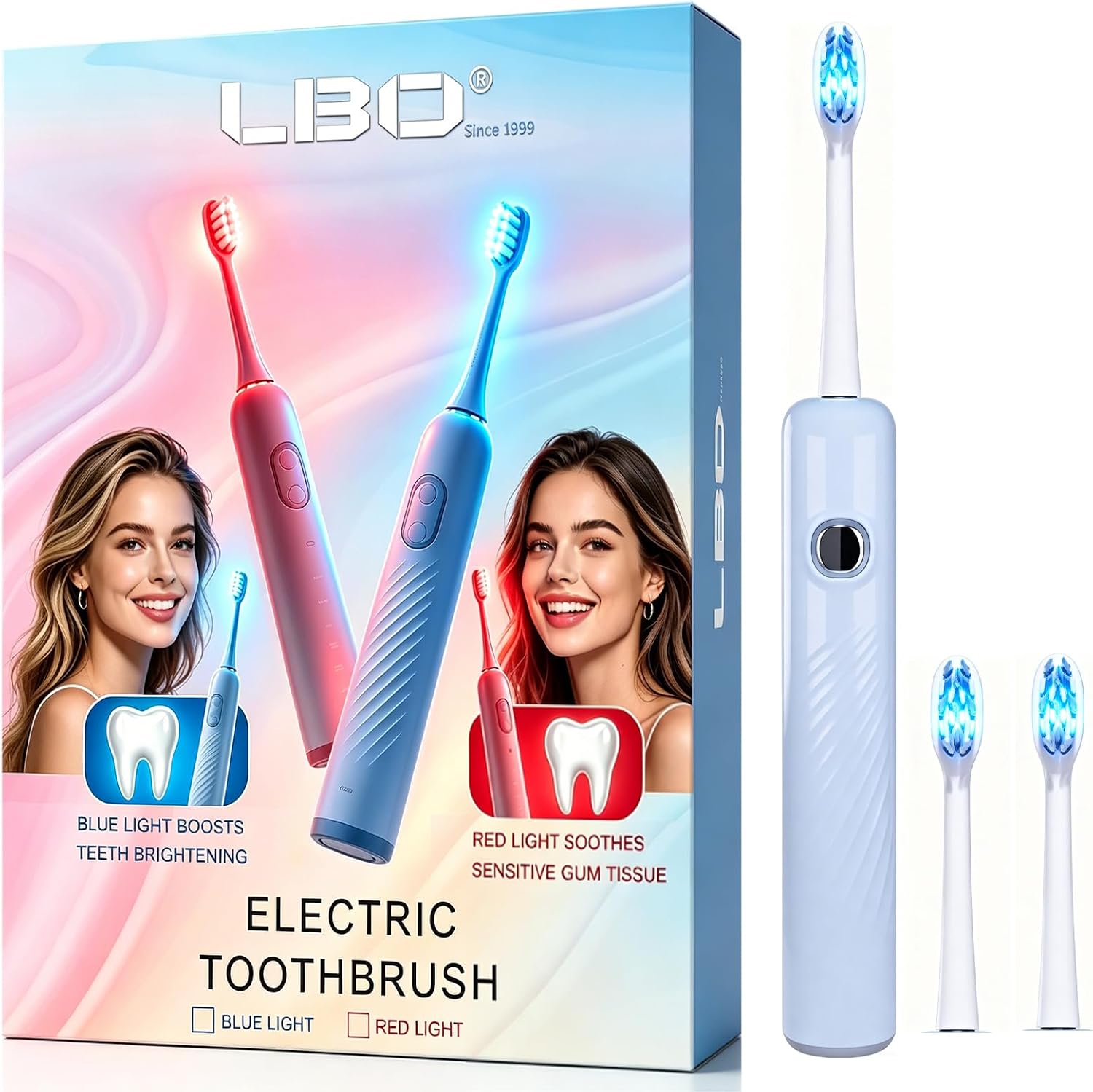 LBO Blue Light Electric Toothbrush for Adults 2 Brush Head, Professional 460nm Whitening Tech, 31,000VPM Sonic & Oscillating Cleaning with Smart AI Sensor, 6-Month Long-Lasting Battery
