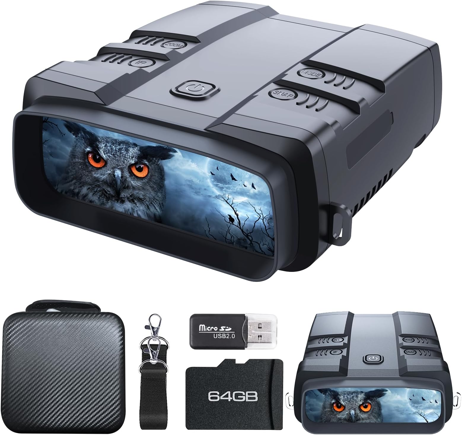 Night Vision Goggles, True 4K Night Vision Binoculars, Built-in Powerful Focusable IR, 6000mAh Rechargeable Battery, Super Large Display, Long Viewing Range, Free 64GB Card (Carbon Black)