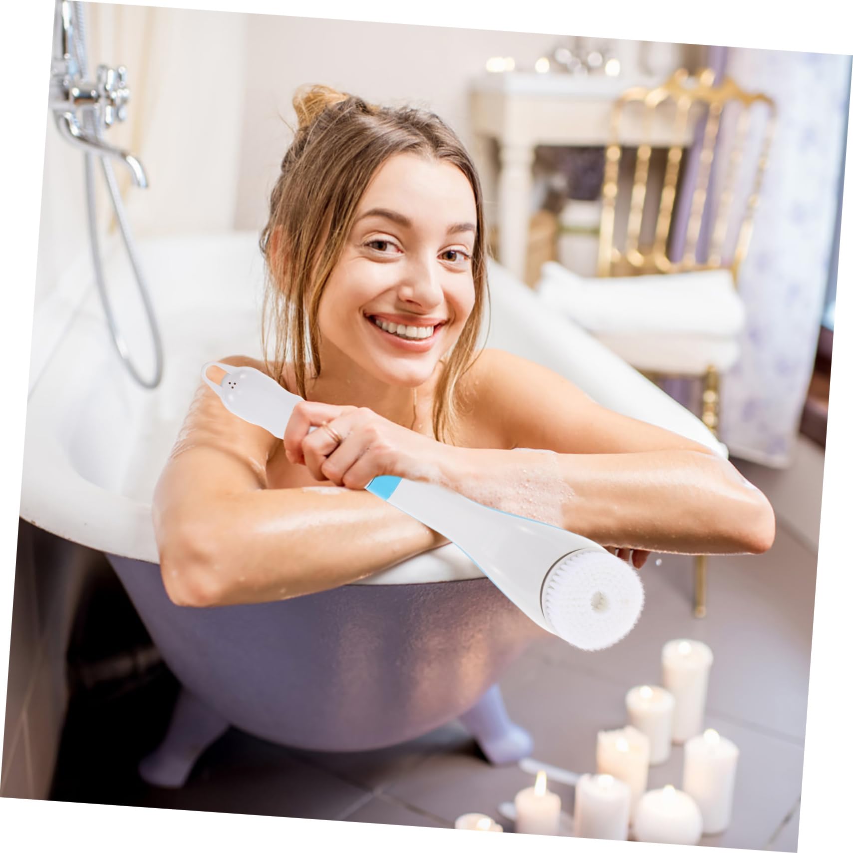 Mikinona Elektrische Rotationsbürste mit Langem Griff Rückenmassagebürste für Dusche Blau ABS Material Inkl Bürstenkopf