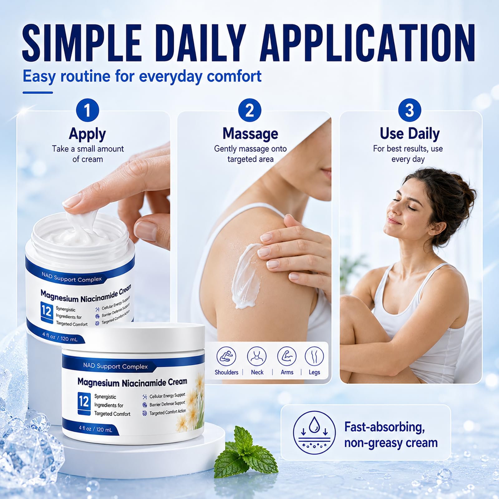 Magnesium Niacinamide Relief Cream -Fast Acting Cooling Formula, 12 Ingredients for Muscles, Joints, Neck, Low Back, Knee, Foot, Fast Absorbing, Non-Greasy Formula, 4 oz (1) — Amazon image 8