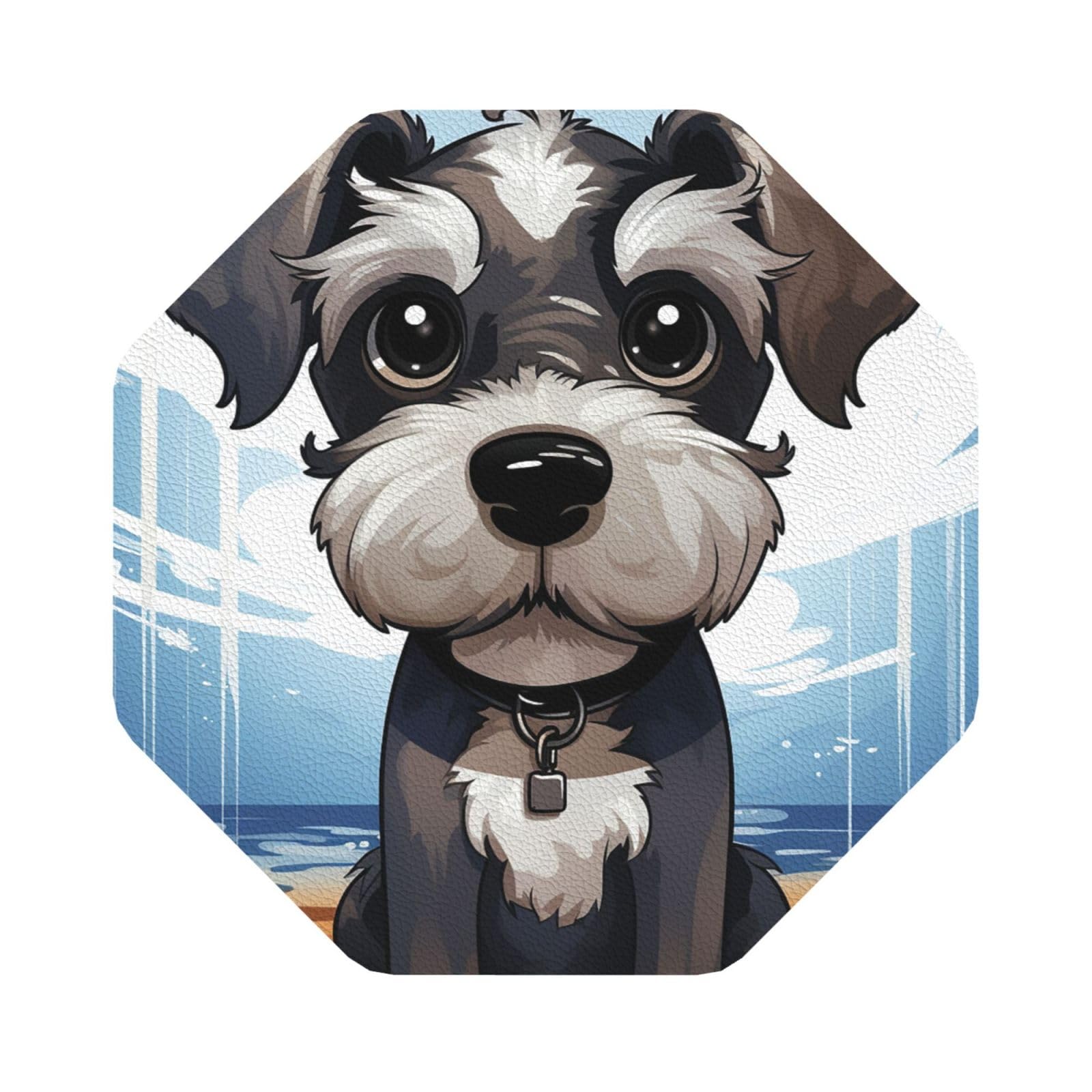 Fodpand Octagon Adorable Schnauzer Drink Coasters Set Of 4, Heat Resistant Leather Coasters Fuuny Bar Beer Beverage Coaster For Drinks, Absorbent Cup Mat For Tabletop Protection, Housewarming Gift