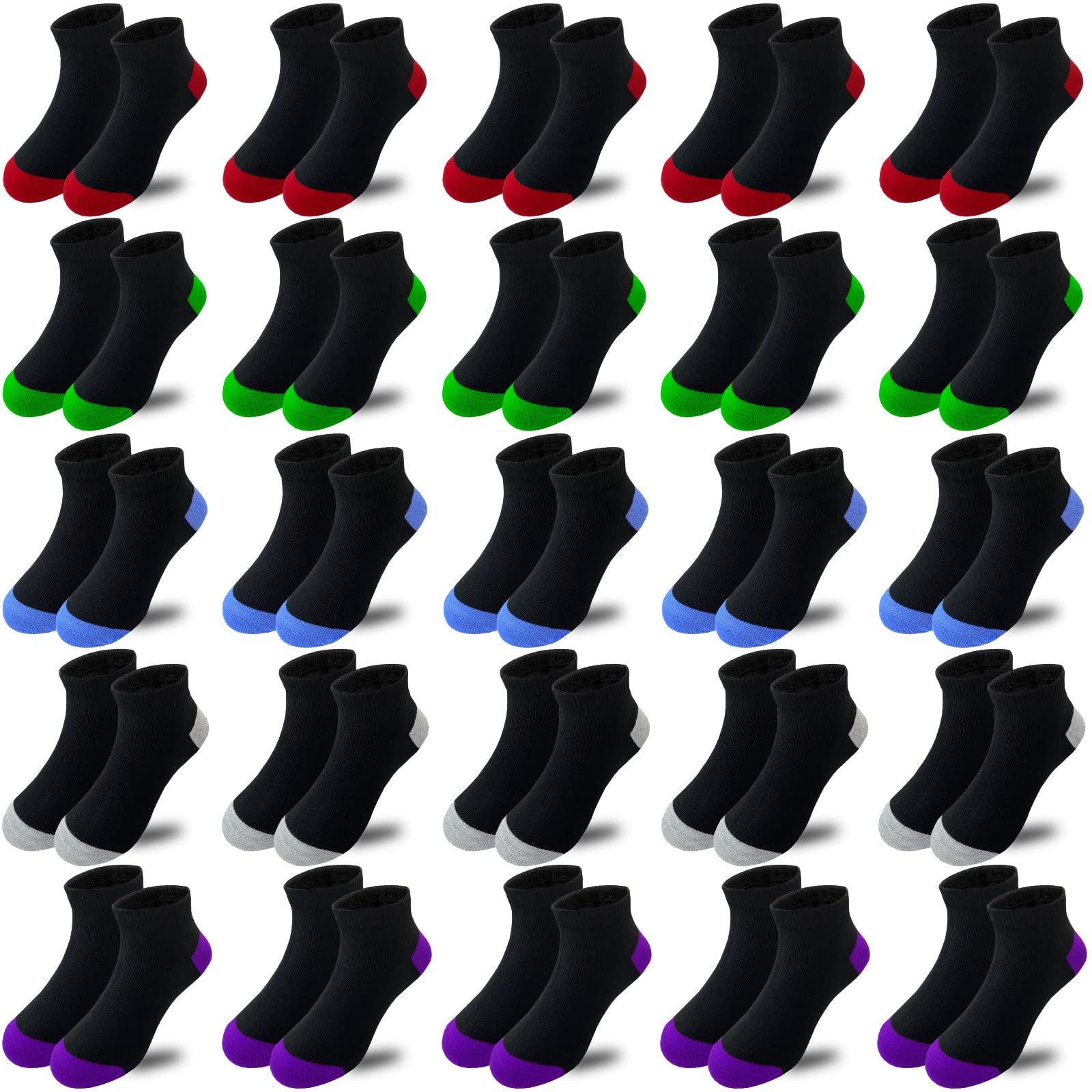 Calcetines deportivos para niños, 25 pares, calcetines atléticos de tobillo medio cojín de corte bajo