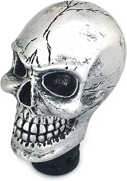 Skull MT Car Stick Shifter Handle, Gear Shift Knob Small Teeth Devil Skeleton Style Fit Most Manual Automatic Transmissions, Silver