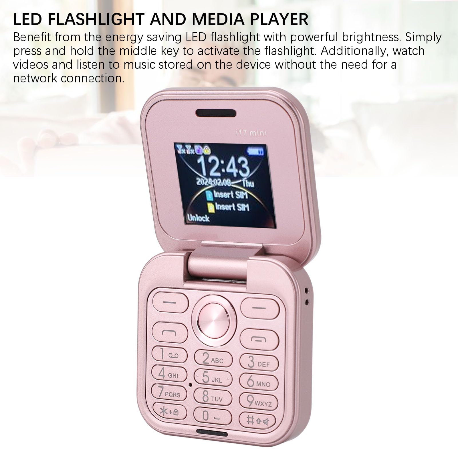 ASHATA Telefono cellulare 2G Flip Tiny, Dual Nano SIM GSM, torcia LED, radio FM, fotocamera posteriore, telefono cellulare più piccolo, per anziani (rosa)