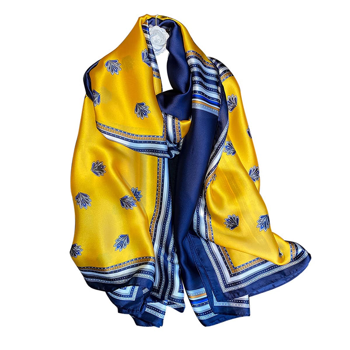 Aufeel Women's Db Yellow Fashion Scarves 100% Silk Felling Scarf Long Lightweight Sunscreen Shawls Wrap For Hair Scarves, Large