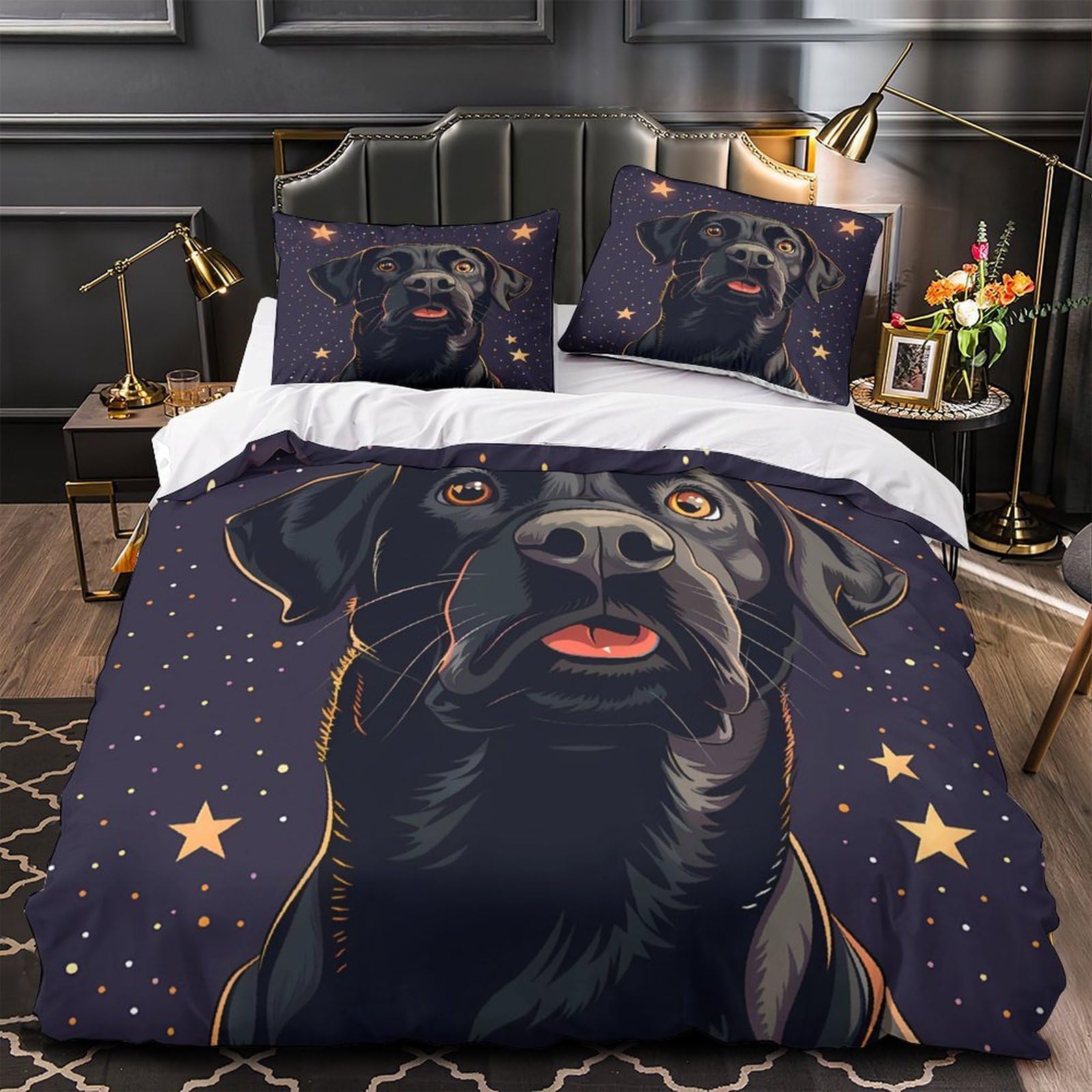Housse de couette chien noir 3D anti-decoloration pour éliminer les draps ternes