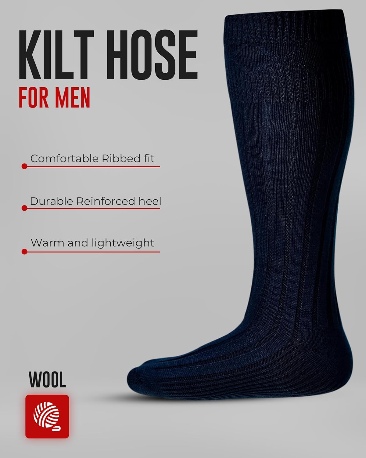 Highland Scottish Wool Blend Kilt Hose for Men Ribbed Socks for USA Shoe Sizes - Image 4