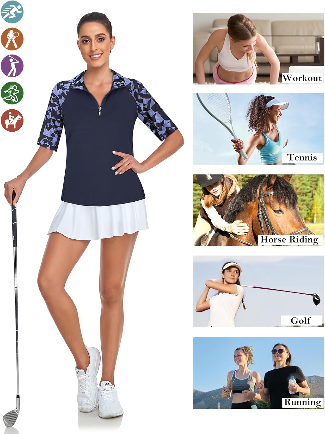 Cucuchy Womens Golf Shirt Half Sleeve Quarter Zip Polo Tennis Shirts Workout Tops