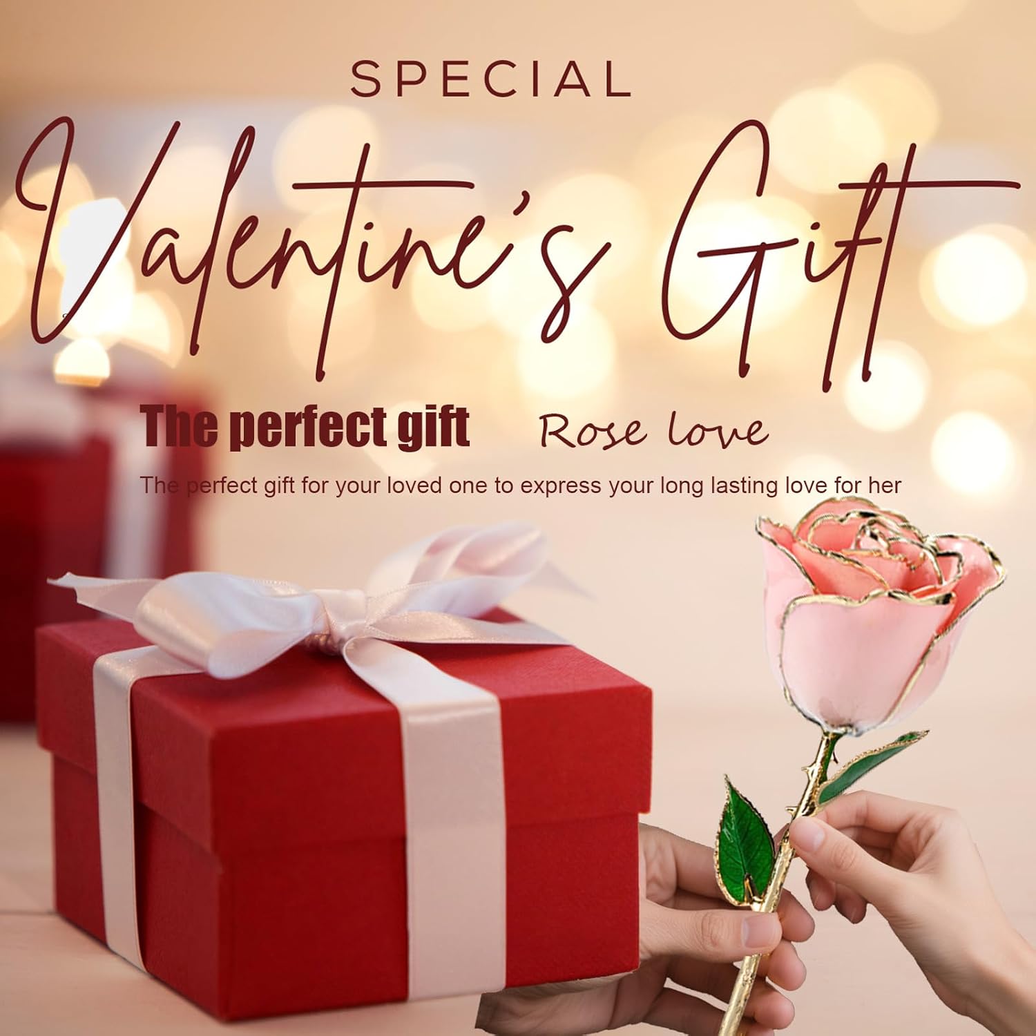 24K Gold Rose - Unique & Everlasting Real Hand Dipped in 24K Gold, Forever Real Rose Gifts for Wife Anniversary Valentines Day Mother's Day Birthday (Pink Rose with Love Stand) - Image 3