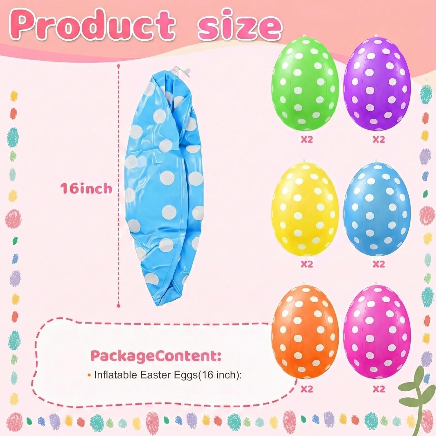 12 Pack 16 inch Inflatable Easter Eggs Decorations, Easter Blow Up Yard Decorations Colorful Outdoor Ornaments for Garden Lawn Spring Party Supplies & Egg Hunt Games