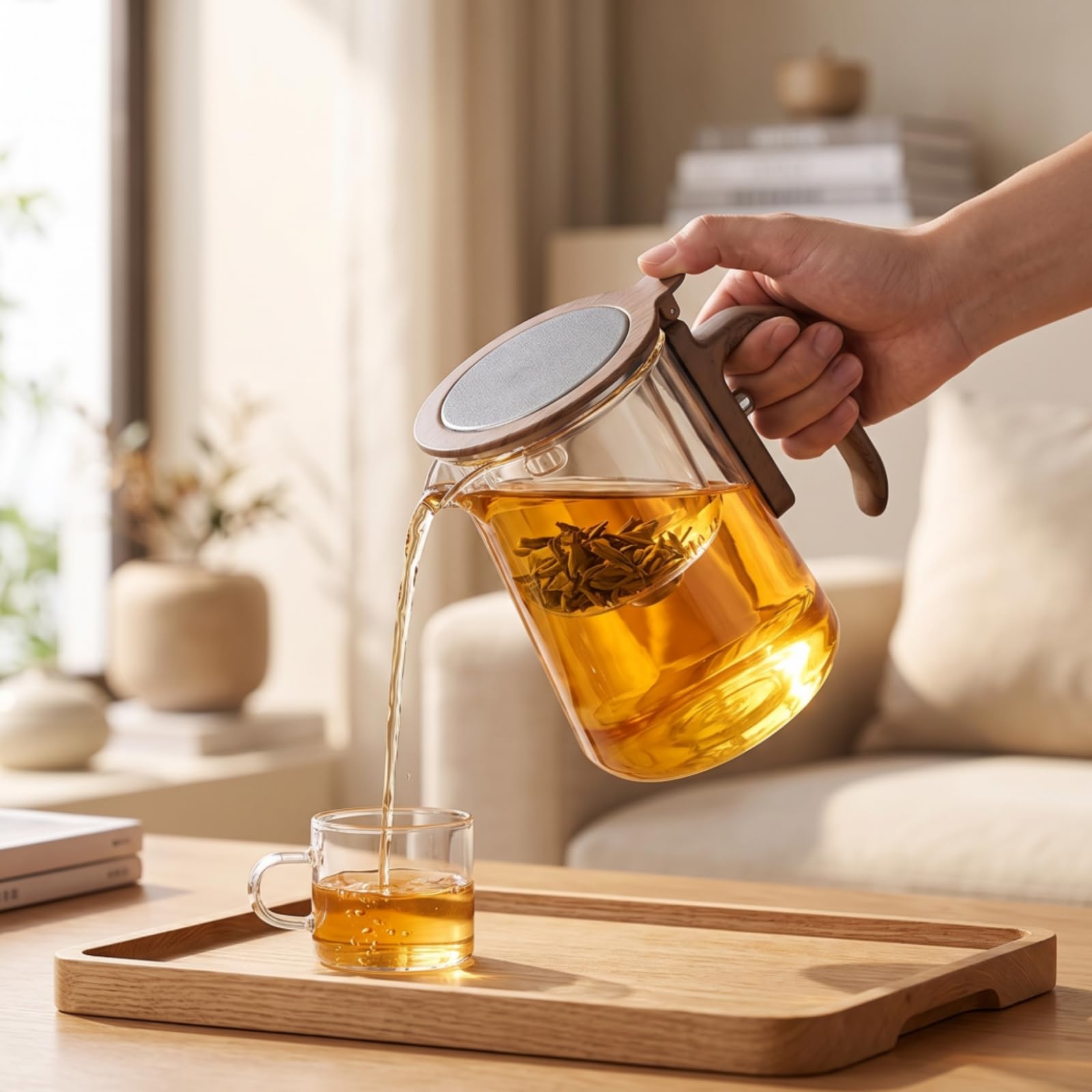 Teekanne Teekessel Teebereiter Teeglas aus Transparentem Borosilikatglas mit Einsatz Zum Trennen der Blätter für Sauberen Und Stärke für Zuhause Büro, Array, Silber, 600 Ml
