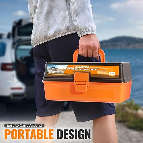 Miniatura 7 de PLUSINNO - Caja grande de 3 capas para aparejos (incluidos), con 415 señuelos, contiene alicates, crankbait, ganchos, pesas y accesorios, equipo