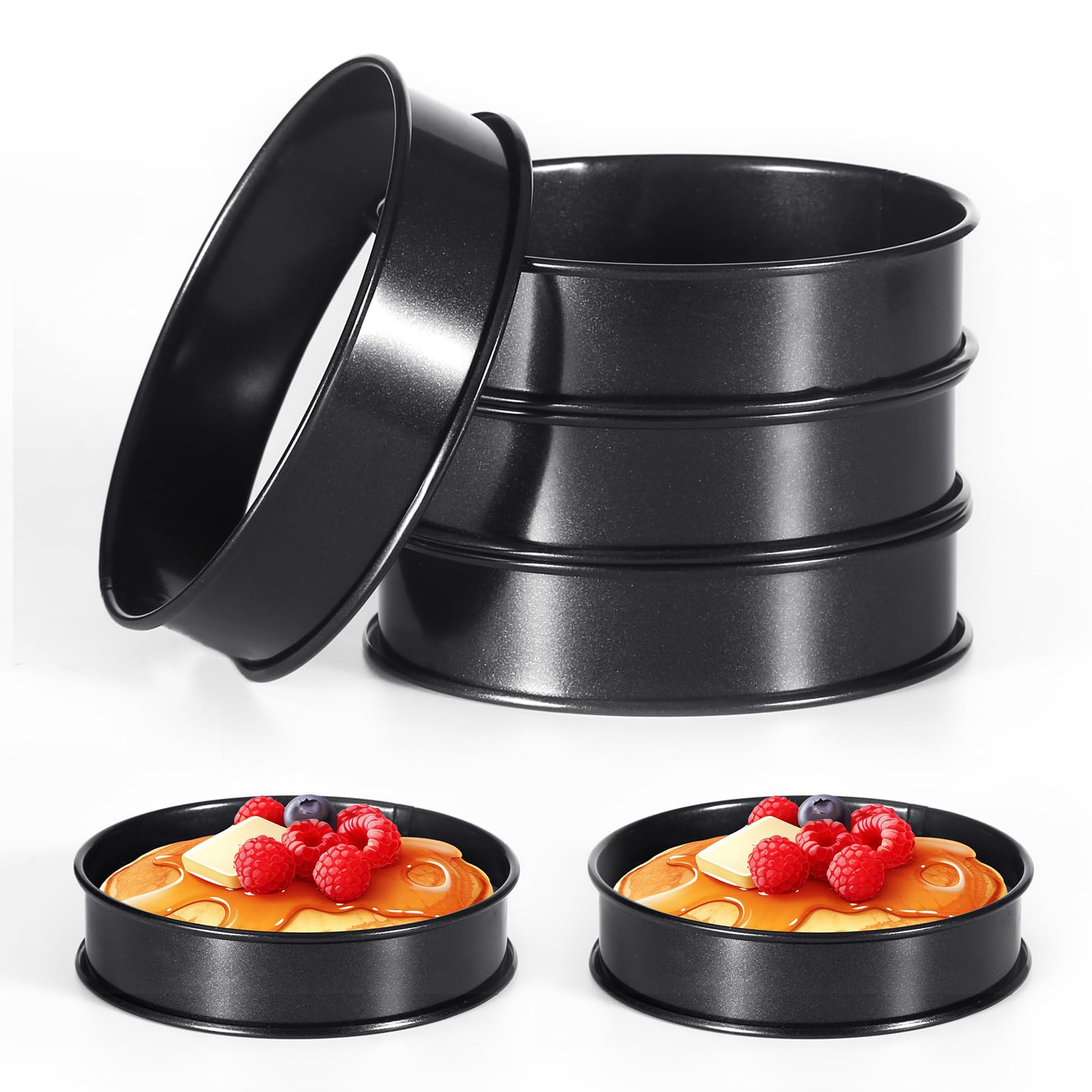 CALIFORNIA CADE ELECTRONIC 6Pcs English Muffin Ring, 3.15 Inch Nonstick Crumpet Rings, Double Rolled Stainless Steel Round Cake Tart Cookie Egg Burger Rings Mold for Baking Cooking - Black