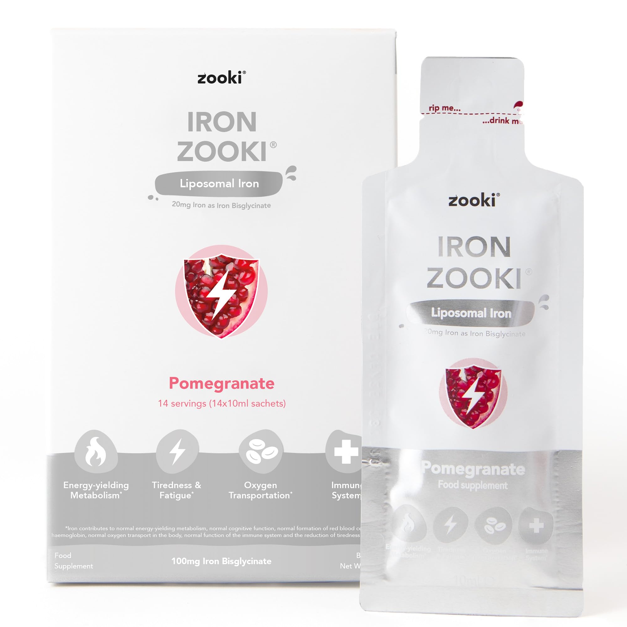 Buy Zooki 100mg Liposomal Iron BisGlycinate Liquid Sachets 4X Higher
