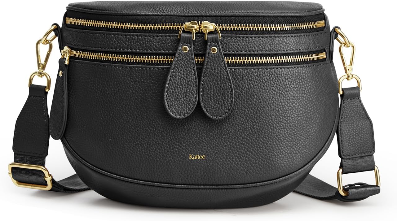 Kattee Crossbody Bag Bum Bags for Women, Leather Fanny Packs Belt Bag, Spacious Sling Purses for Women with RFID Blocking, Black - Image 9