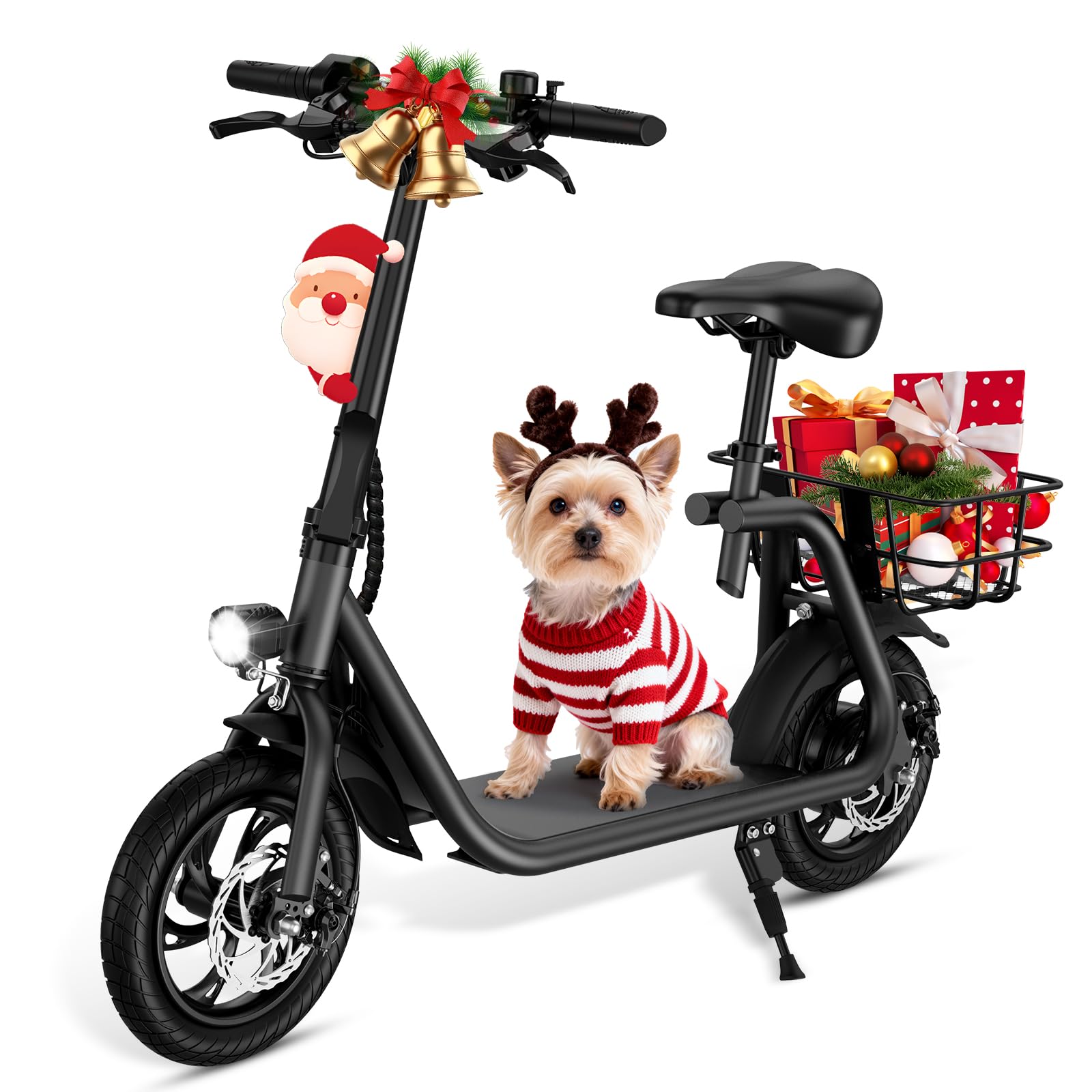 SEHOMY 2 Seater Electric Scooter for Adults 330lbs, Folding Escooters with Seat, 850W Peak Motor, 25/20 Miles Range, 22/15.5 MPH, Storage Basket, Electronic City Commuter Bike Motor Scooters