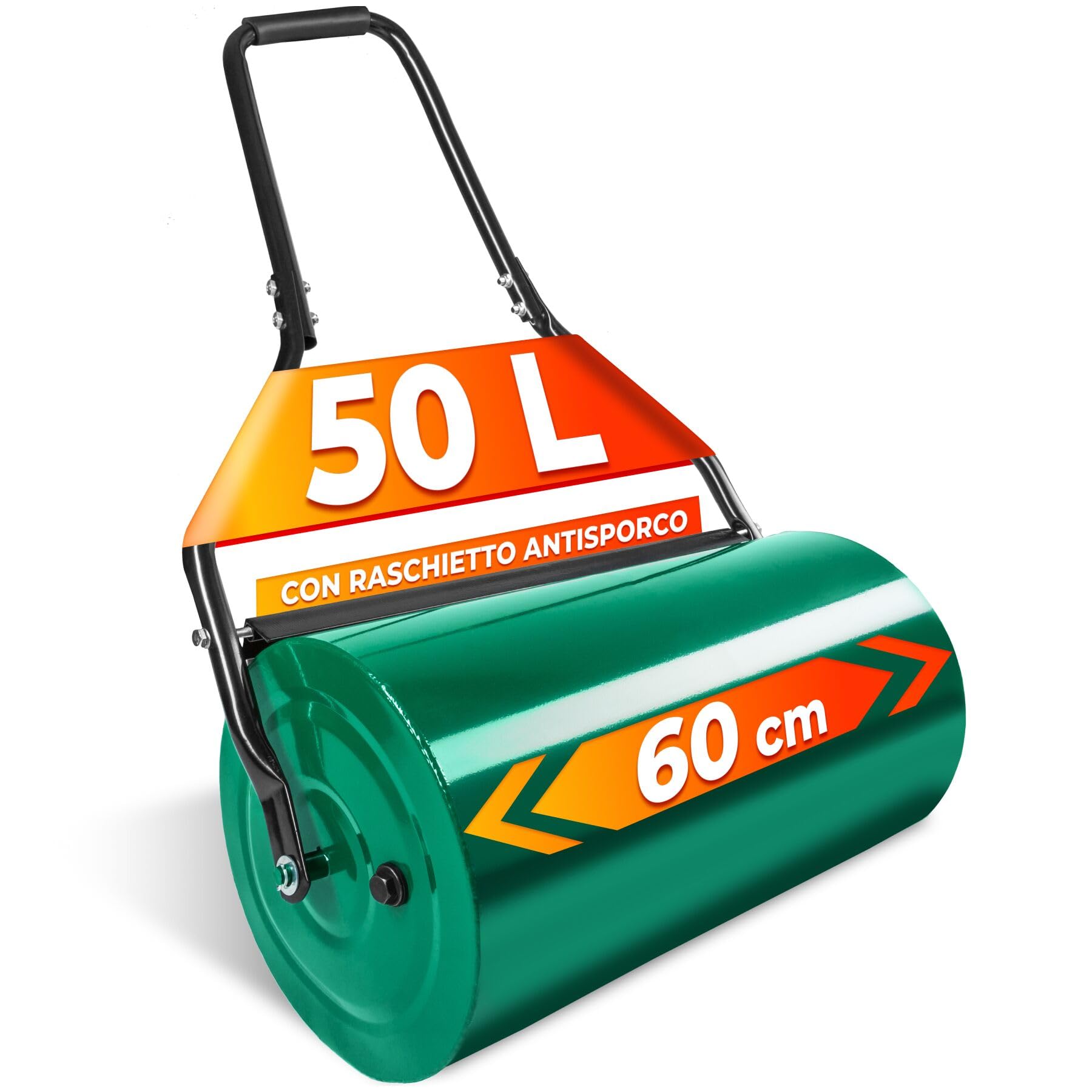 tectake® Rullo Giardino 60 cm in Metallo, Capacità 50 l, Ø 31 cm, Peso Max. 60 Kg, con Raschietto Anti Residui, Attrezzo per Prato e Aiuola, Compressore Giardino, Facile da Riempire con Sabbia o Acqua