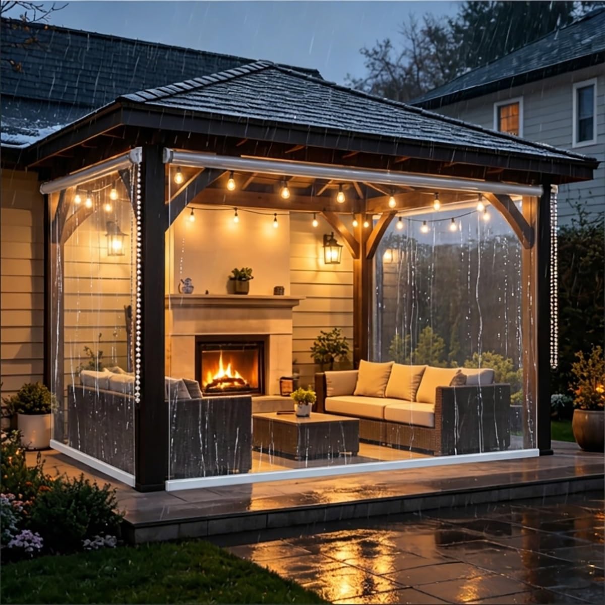 Transparentes HD-PVC-Rollo, wetterfest, wärmedämmend, robuster Zugluftstopper ohne Kordel für Terrasse, Balkon, Veranda, Garage, Wintergarten. Klare Sicht, pflegeleicht, sehr langlebig(95Wx190Hcm)