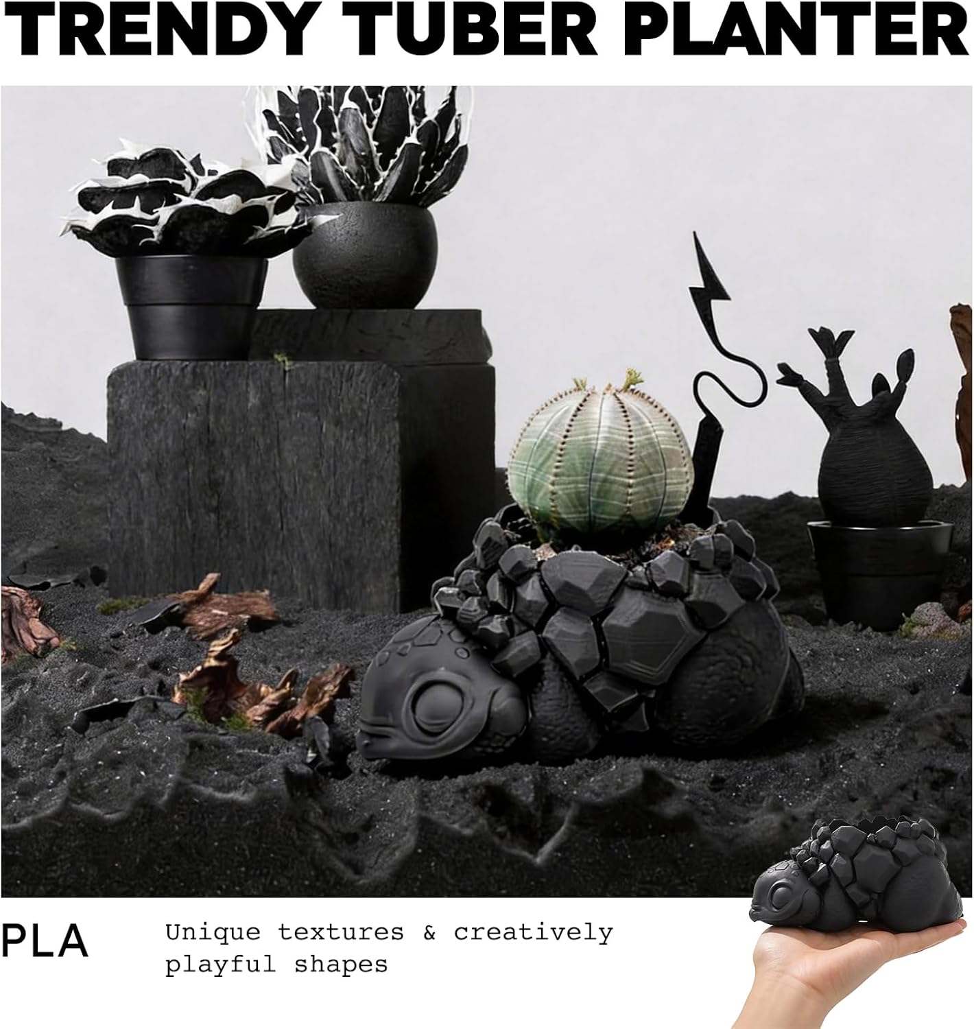 Black Succulent Pot, Creative Desktop Succulent Planter, Flower Pot for Succulents, Home Office Living Room Table Deco