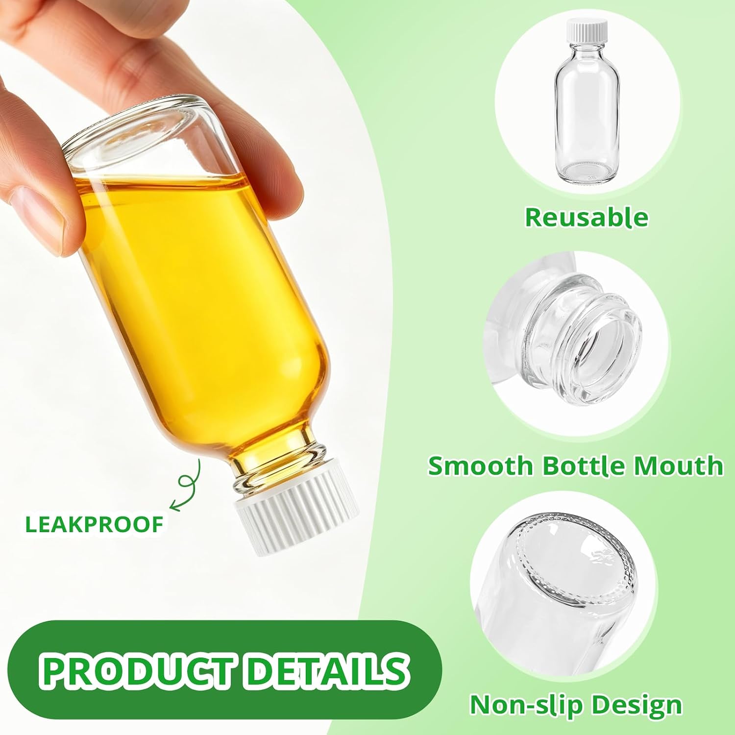 6 Pack 2 Oz Glass Shot Bottles with Caps and Funnel - Reusable Small Glass Wellness Shot Bottles for Ginger Shots Juice Wellness Drinks Liquids Travel Glasses image 4