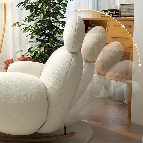 Indoor Rocking Chair, 5 Angle Adjustment, Relax Chair, Elbow Support, Sofa, For One Person High Resilience, Fluffy, No Back Pain, Natural Wooden Legs, Low Sofa, Single Seat, Swinging Chair