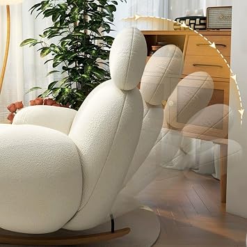 Indoor Rocking Chair, 5 Angle Adjustment, Relax Chair, Elbow Support, Sofa, For One Person High Resilience, Fluffy, No Back Pain, Natural Wooden Legs, Low Sofa, Single Seat, Swinging Chair