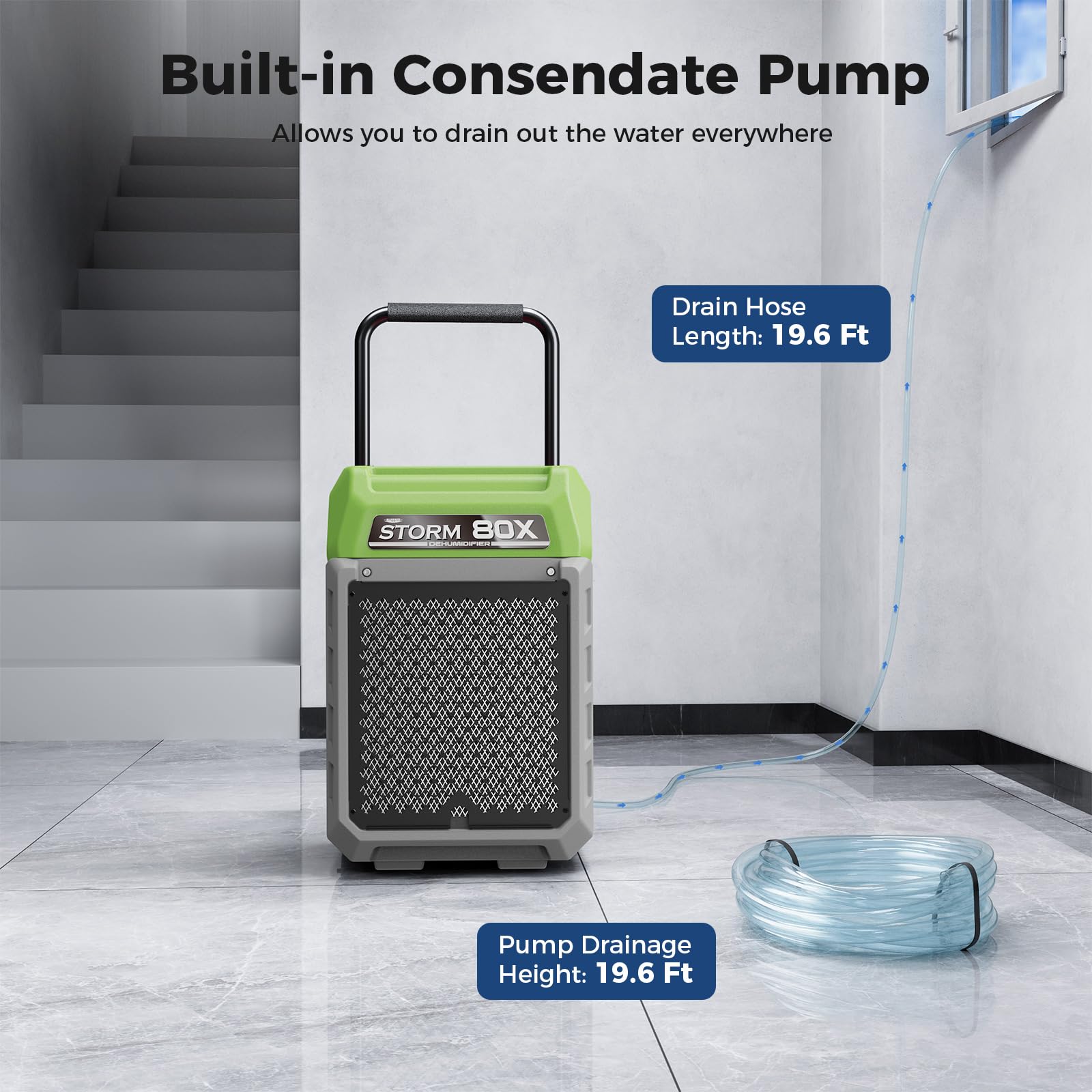 ALORAIR 170 Pints LGR Commercial Dehumidifier with Pump & Drain Hose, Fit for 2,100 Sq.Ft, Portable Industrial Dehumidifiers with Wheels for Water Damage Restore, Basement, Garage, 5 Years Warranty