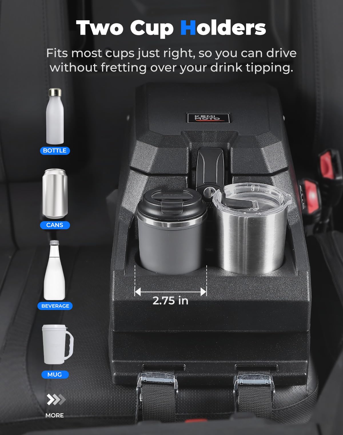 KEMIMOTO Bench Seat Center Console Armrest Box with Cup Holders Compatible with CFMOTO UFORCE 1000/1000 XL 2019-2026 Heavy Duty PP Lockable Armrest Storage Box Accessories