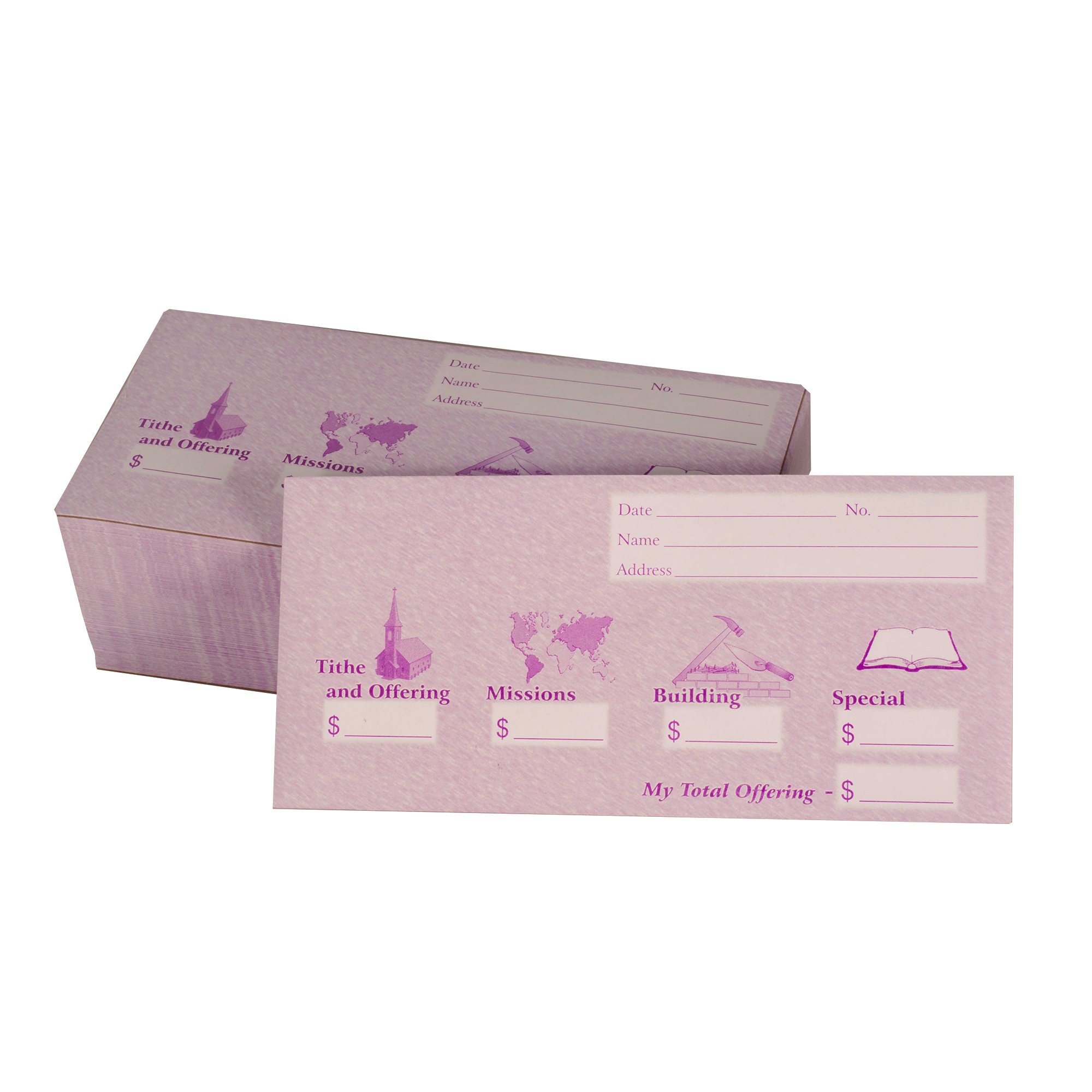 Church Offering/Tithe Donation Envelopes, Friendly Welcome Message, Missions, Building & Special, Simple Design, Easy-Open Tab, Fits Bills & Checks - Purple - Package of 125