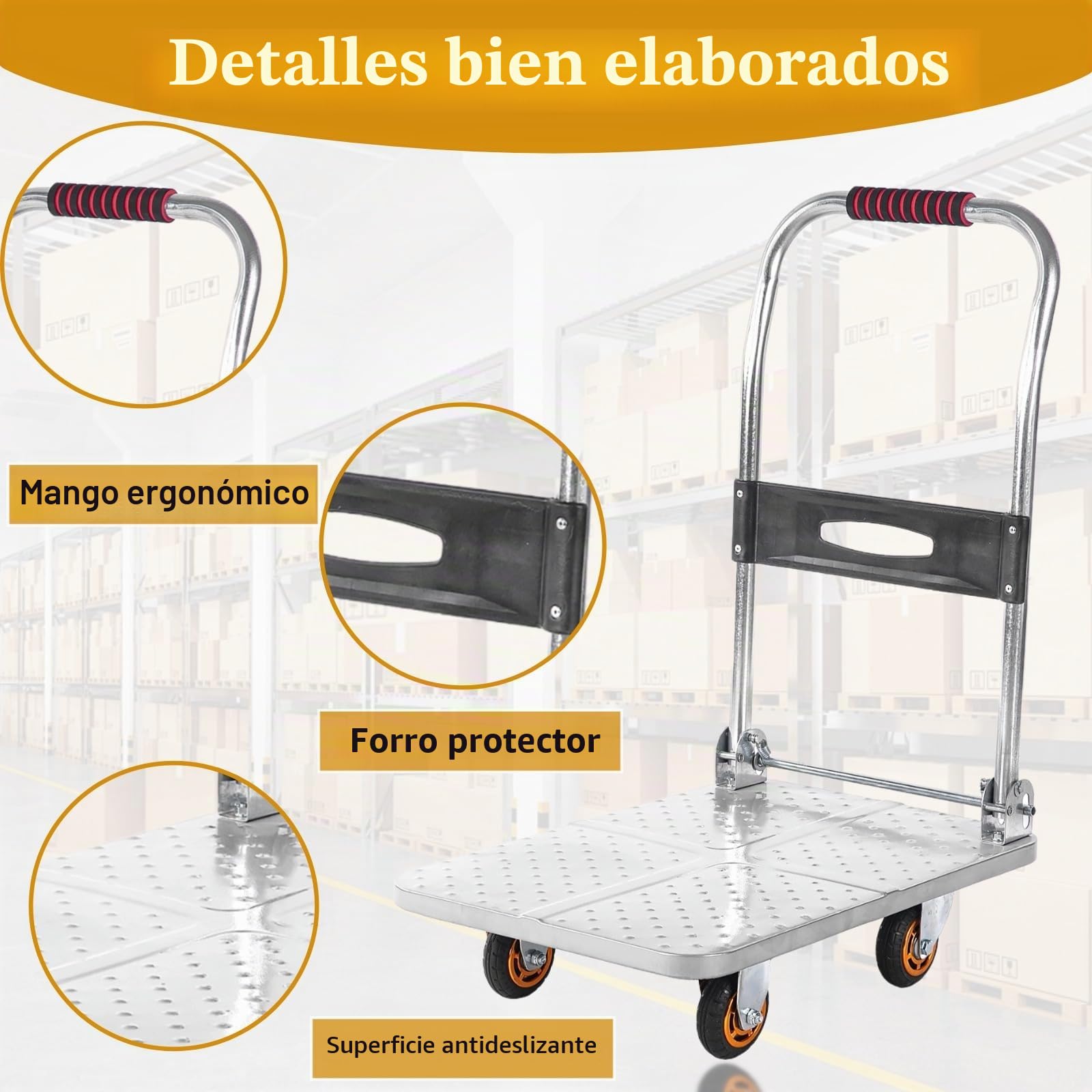 Carro con plataforma plegable para cargas pesadas con ruedas y asa, carro para transporte plegable, carro para bolsa para un fácil transporte y elevación pesada (tamaño: 60 x 40 cm)
