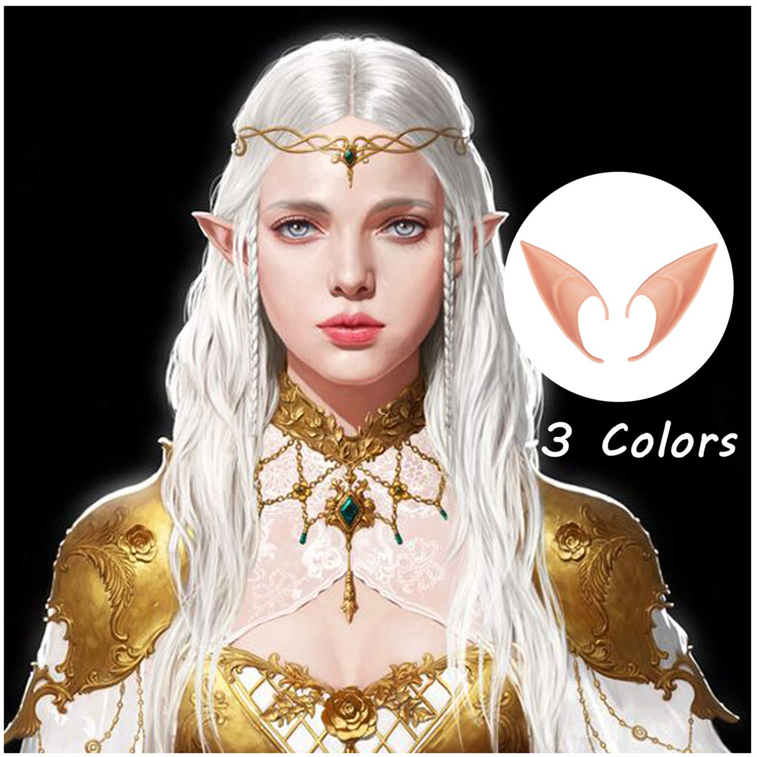 3 Pairs Soft Elf Ears Halloween Elven Vampire Ears Cosplay Accessories Masquerade Fairy Pixie Pointed Prosthetic Ear Set Anime Party Dress Up Medium