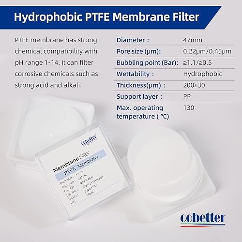 Miniatura 2 de 100 piezaspaquete de filtros de membrana de PTFE Disco de laboratorio Filtro hidrofóbico 1.850 in Diámetro 0.45m Tamaño de poro