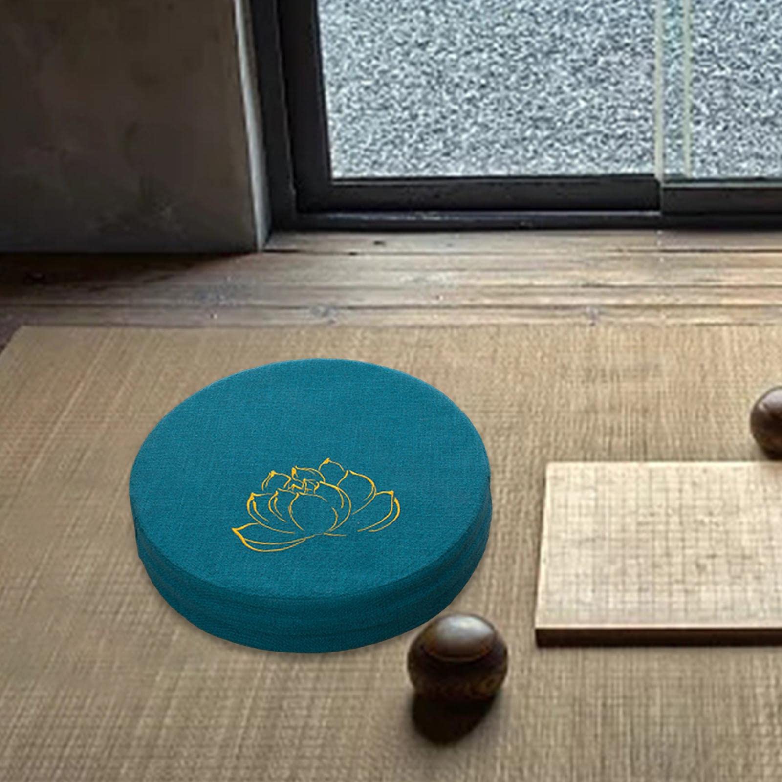perfk Coussin de méditation de Yoga avec Housse Amovible Tapis de Tatami Japonais Accessoires de méditation Oreiller de Sol pour Yoga Salon Cadeaux de, Bleu Foncé 6cm