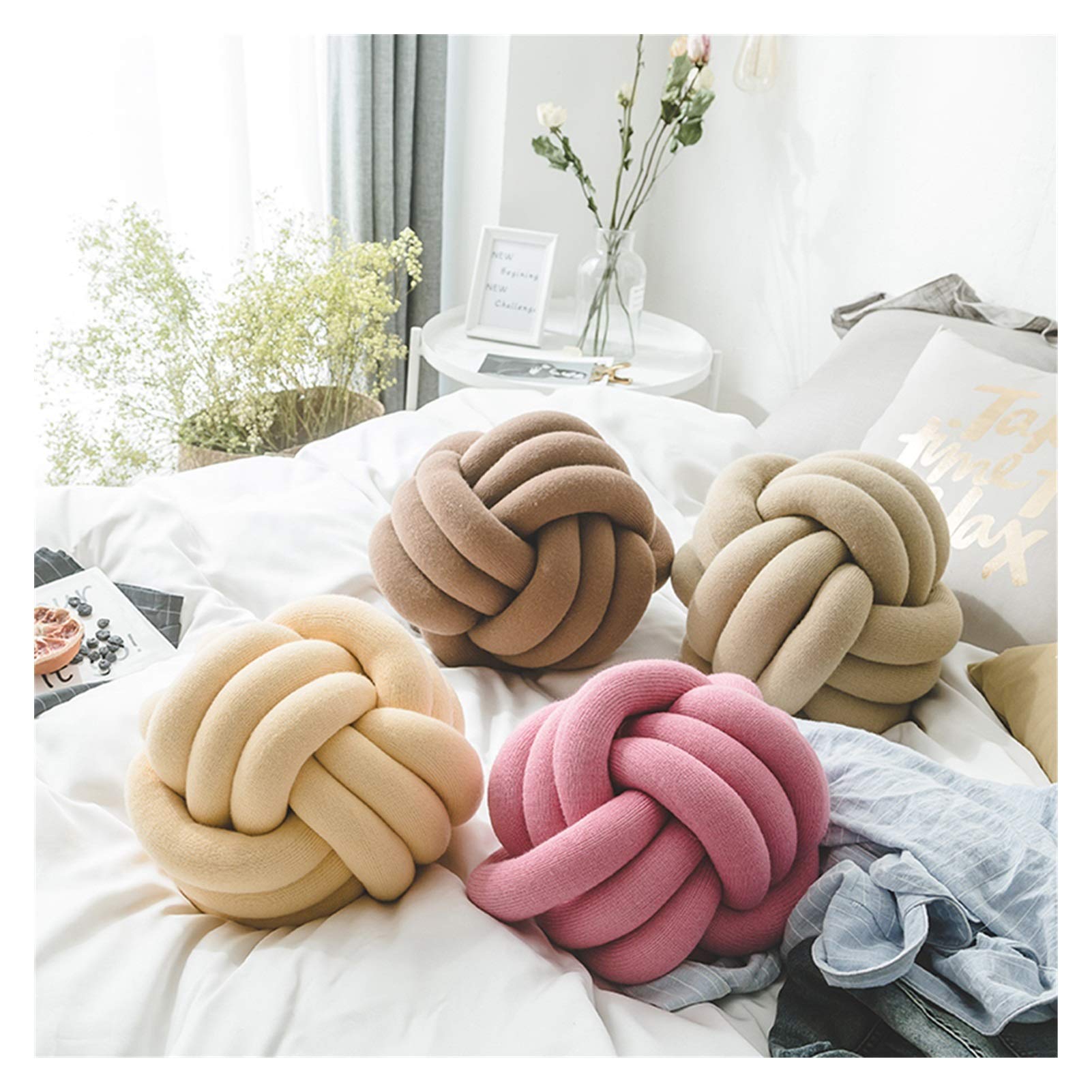Gruba przędza Aeelike, Gruba przędza wełniana na ramię węzeł poduszka piłka wielokolorowa średnica 25-30 cm samochód domowy(Camel gray)