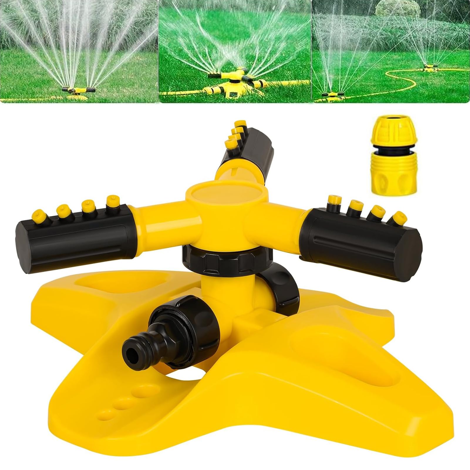 Arroseur de pelouse rotatif 360° à 3 bras réglables pour l'irrigation efficace du jardin