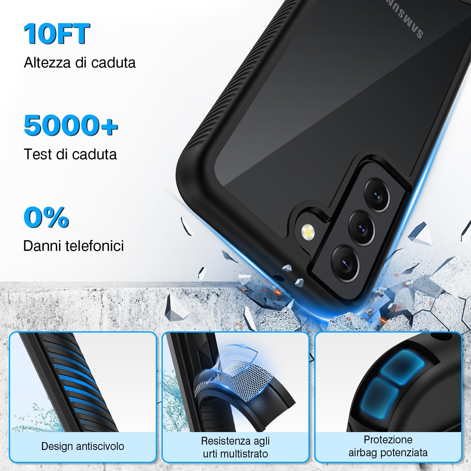 CENHUFO Cover Samsung S22 5G, Custodia Samsung S22 5G Antiurto 360 Gradi con Protezione Schermo Integrata Rugged Trasparente Case Doppia Faccia Fronte Retro Cover per Samsung Galaxy S22 5G - Nero