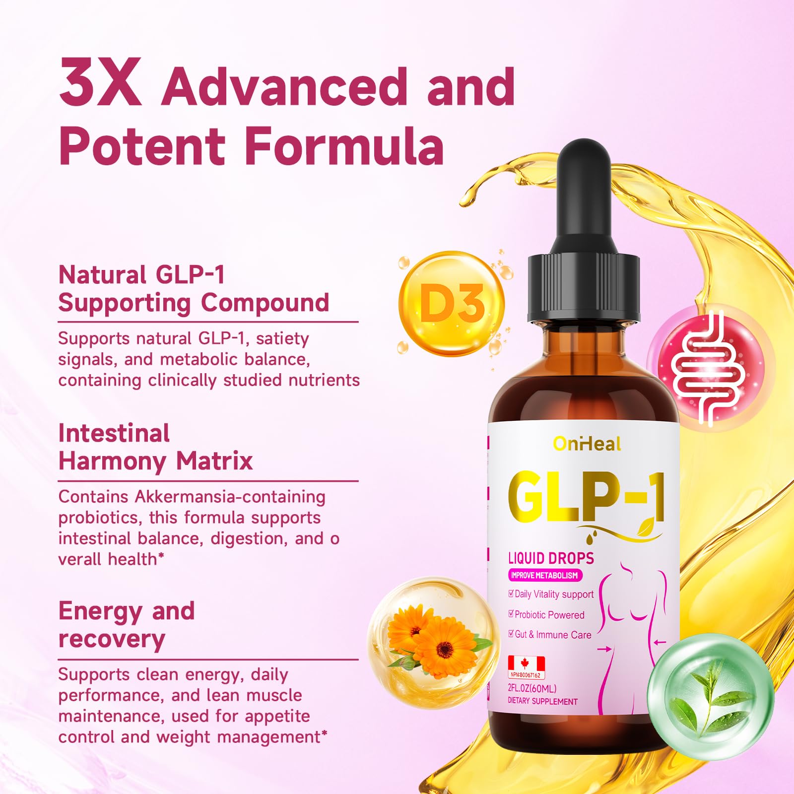 GLP-1 Support Drops with Berberine, Ceylon Cinnamon, Prebiotic Fiber, and Green Tea Extract | Supports Metabolic, Digestive, and Gut Health for Men and Women | Vegan, Non-GMO — view 2