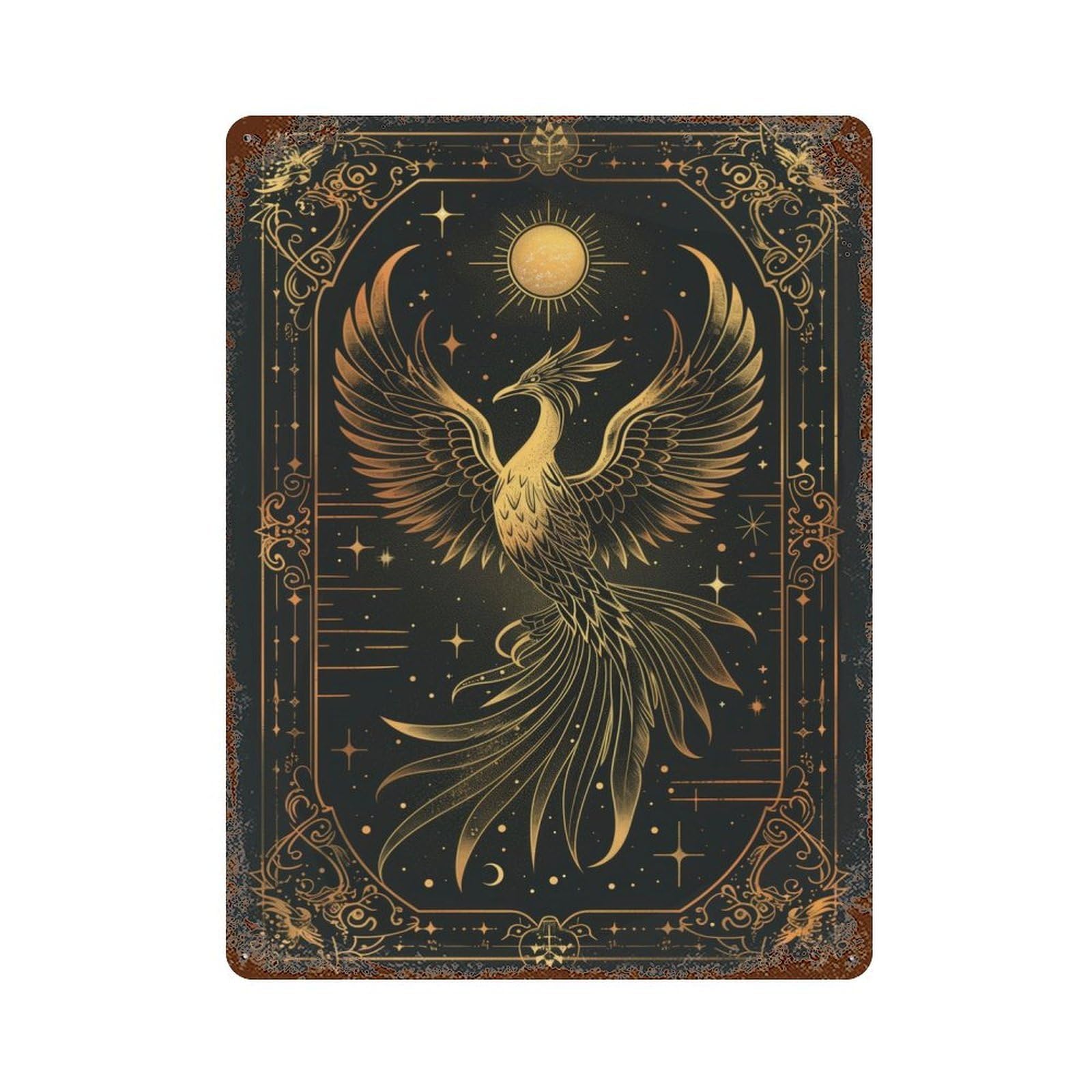 Crimson Phoenix Rust Effect Tin Sign 15.7"x11.8", Ideal for Farmhouse, Kitchen And Entryway Decor