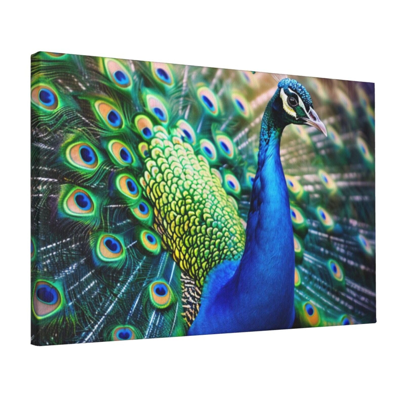 YKLJG Beautiful peacock Printed Wall Art Canvas Prints 45x30 CM Wooden Framed Picture Painting Artwork for Bedroom Kitchen Home Office Decor
