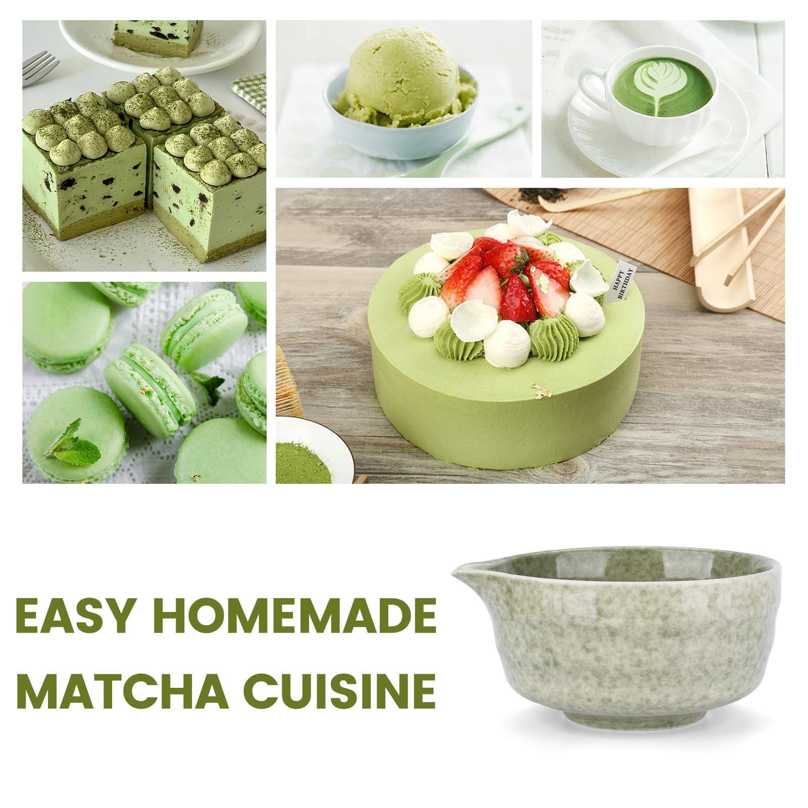 Kit de Ceremonia Japonesa de Matcha de 6 Piezas – Matcha Set con Cuenco de Matcha,Colador,Soporte para Batidor,Batidor de Matcha de Bambú,Cuchara y Pala – Set de Regalo para Amantes del Matcha