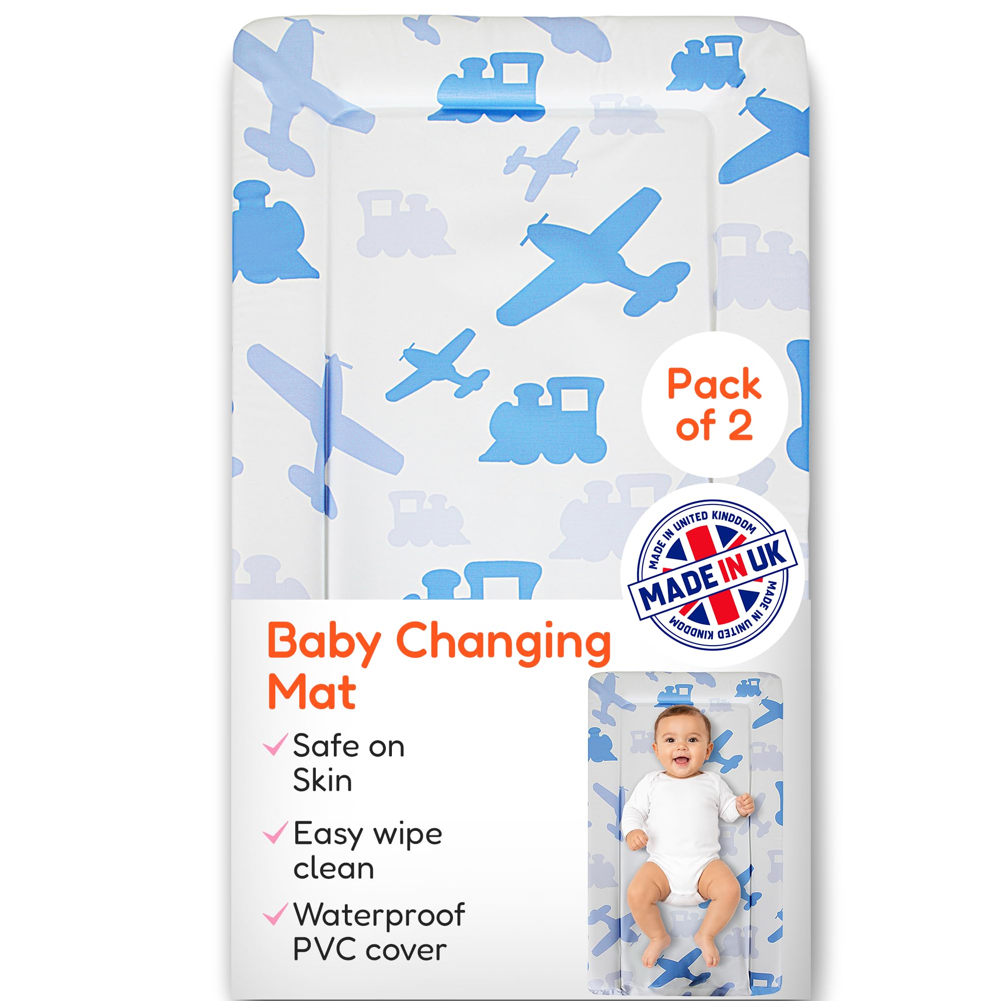 Baby Changing Mat - Extra Thick & Durable - Raised Edges - 76x45cm, 2 Pack